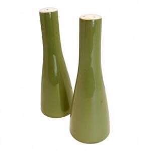 Vintage Mikasa Cera-stone olive green ceramic salt and pepper shakers.